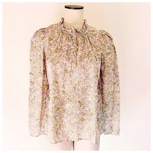 House Of Harlow 1960 Josepha Pink Print Ruffle Neck Peasant Blouse Size Medium